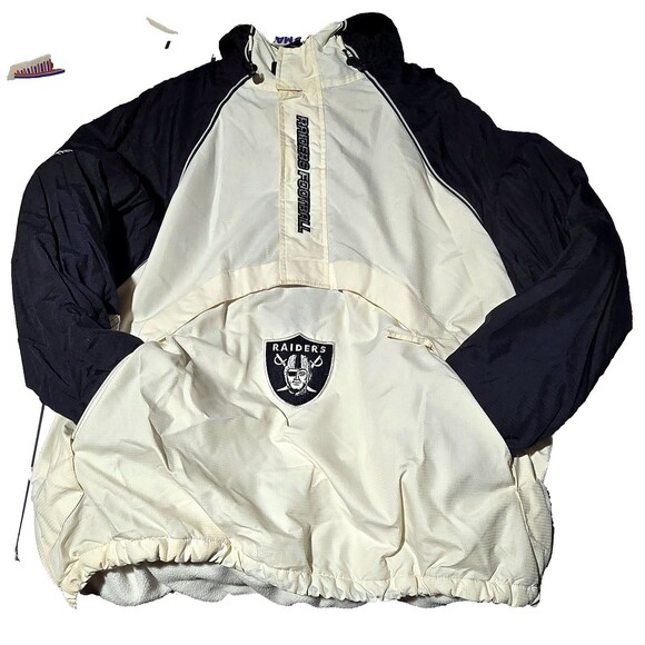 VTG Reebok Oakland Raiders On Field NFL Team Apparel Jacket Mens Size L 1/4 Zip - Picture 3 of 16